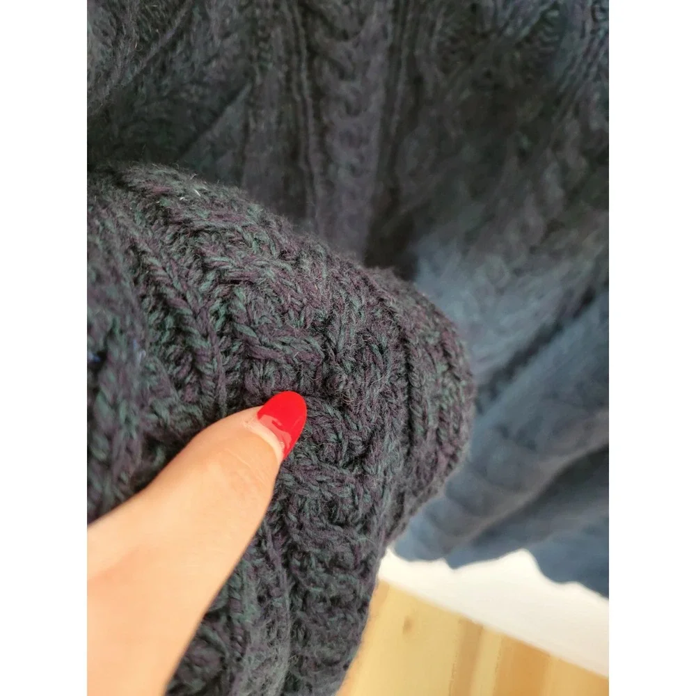Aran Crafts Ireland Merino Wool Cable Knit Quarter Zip Sweater Blue Size M